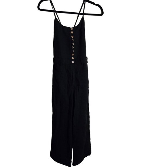 Skylar + Madison Black Wide Leg Spaghetti Strap 100% Linen Jumpsuit Size S - Picture 2 of 10